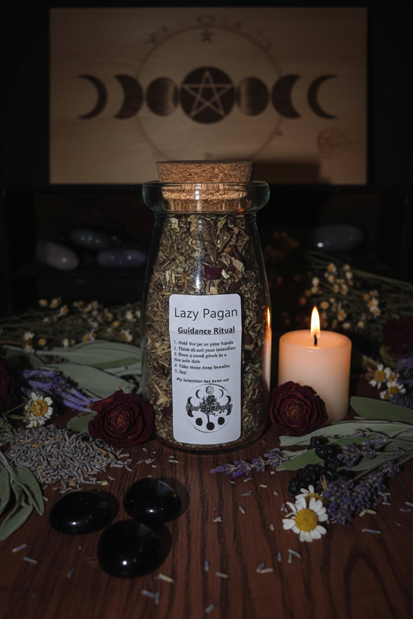 The Lazy Pagan Guidance Quick Spell Jar with mugwort-topped botanical ritual blend