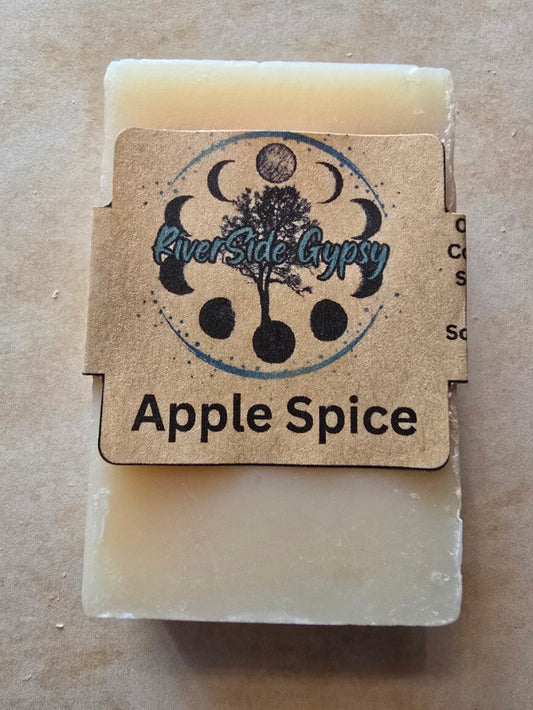 Apple Spice cold process soap bar with RiverSide Gypsy label