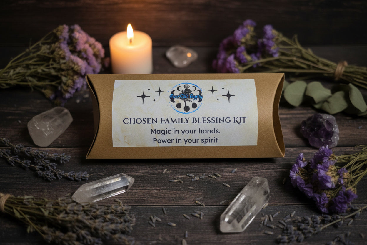 Chosen Family Blessing Ritual Kit with Rose Quartz and Amazonite, pink or rainbow candle and printed ritual scroll by RiverSide Gypsy