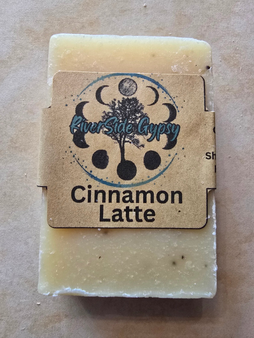 Cinnamon Latte exfoliating soap bar with RiverSide Gypsy label