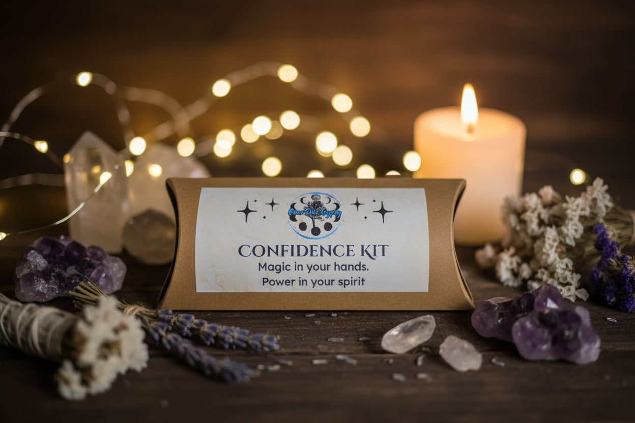 Confidence Ritual Kit with Sunstone and Tiger's Eye, orange or gold candle and printed ritual scroll by RiverSide Gypsy