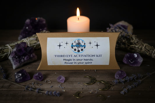 Third Eye Activation Ritual Kit with Lapis Lazuli and Fluorite, deep indigo or purple candle and printed ritual scroll by RiverSide Gypsy